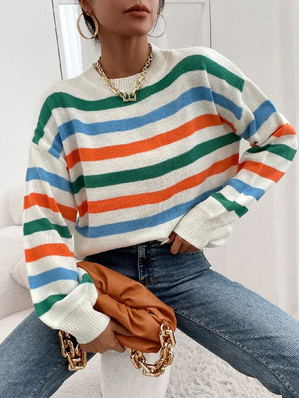 Casual Striped Long Sleeve Round Neck Regular Women Sweater