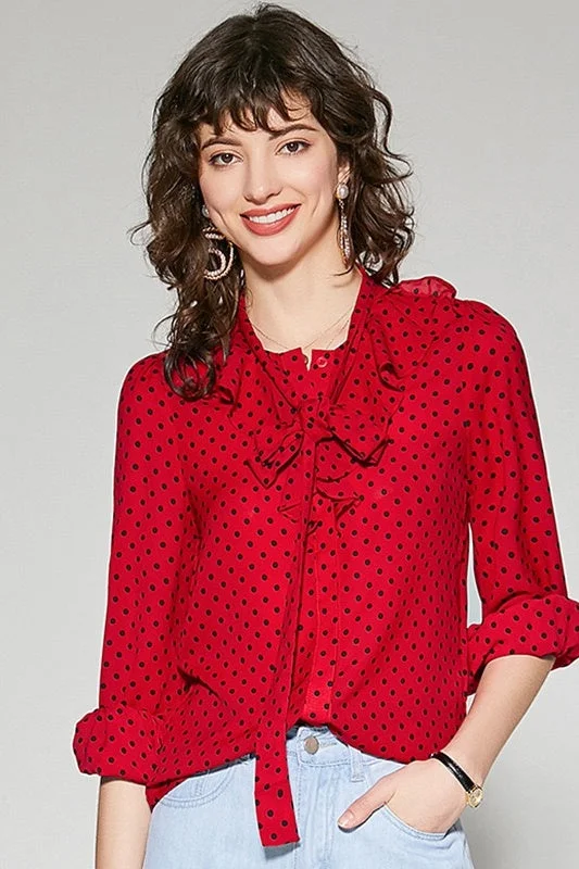 Chiffon Dot Blouse W/ Tie