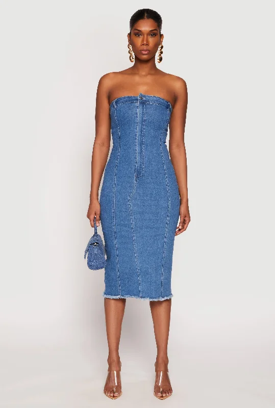 Haute Monde Denim Pintuck Tube Dress