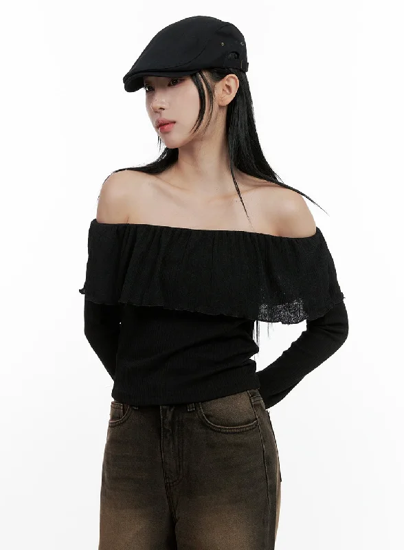 Ruffle Charm Off Shoulder Crop Top CN408