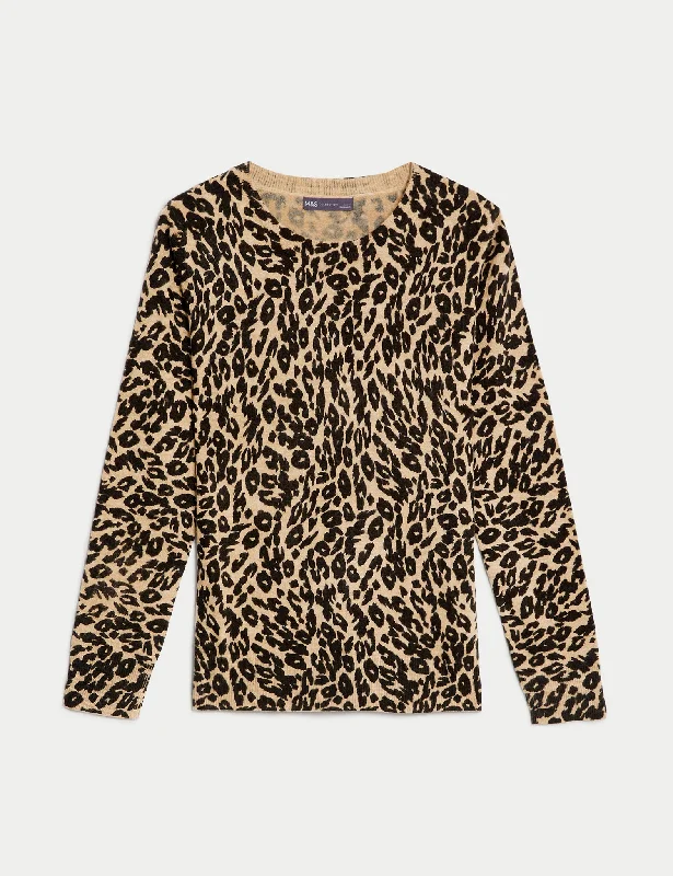 Supersoft Animal Print Crew Neck Jumper Feminine Women's Soft 