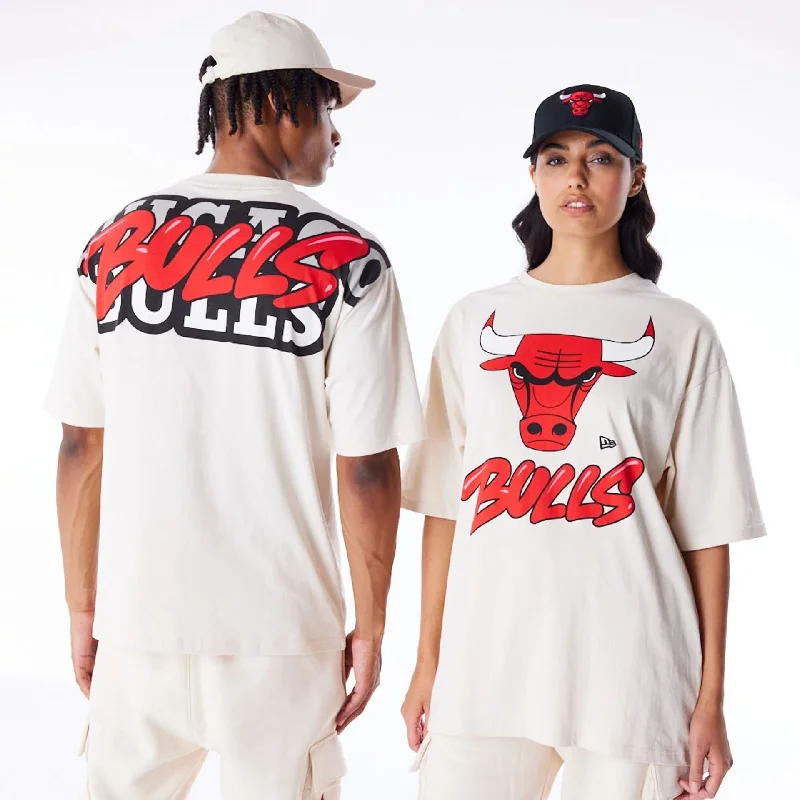 Chicago Bulls NBA Wordmark Stone Oversized T-Shirt Dapper Women's Bow - adorned