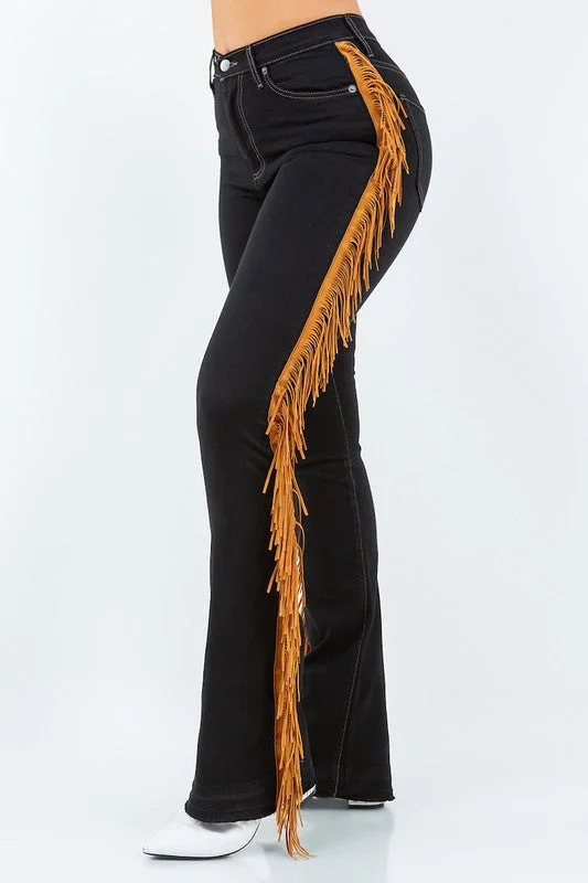 Fringe Boot Cut Jean In Black Dapper Women's 1920S
