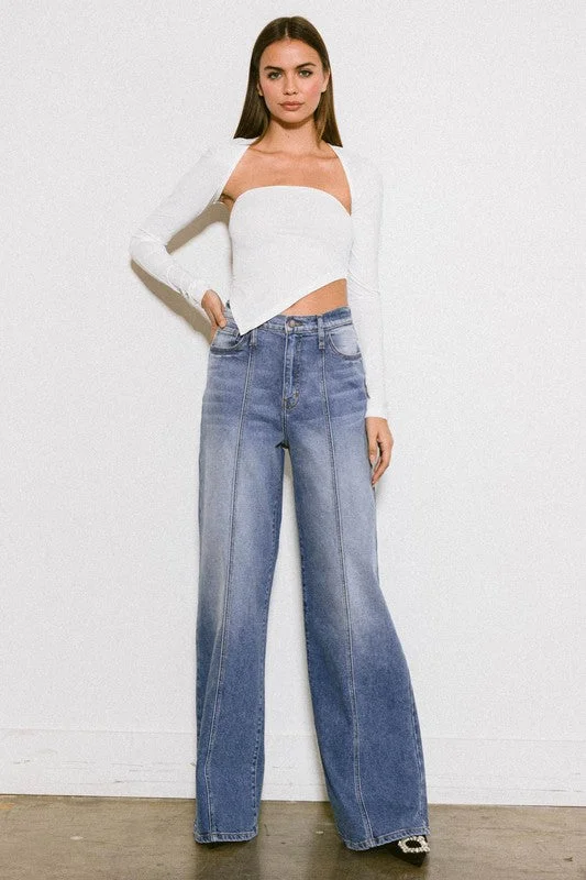 High Rise Center Line Wide Jeans French