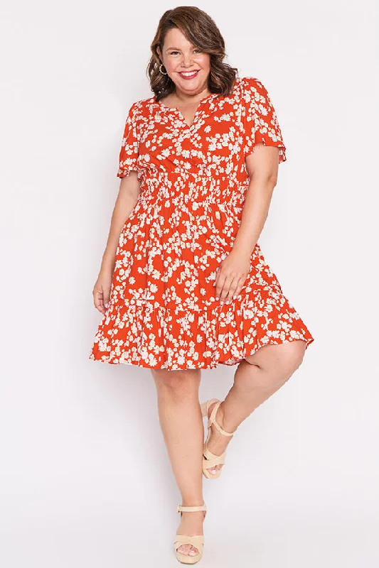Layla Red Petal Whimsy Dress Casual Women's Loose - fitting