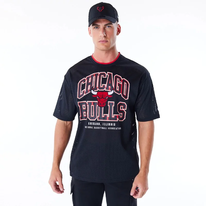 Chicago Bulls NBA Patch Black Oversized Mesh T-Shirt Sporty Women's Tennis