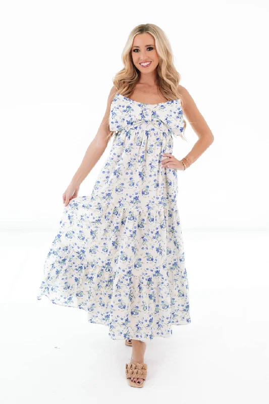 Beautiful Brunch Midi Dress - Cream/Blue