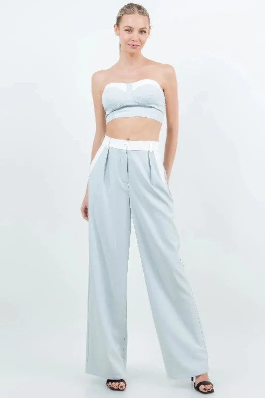 Tube Crop Top With 2 Pocket Wide Leg Pant Suit Set