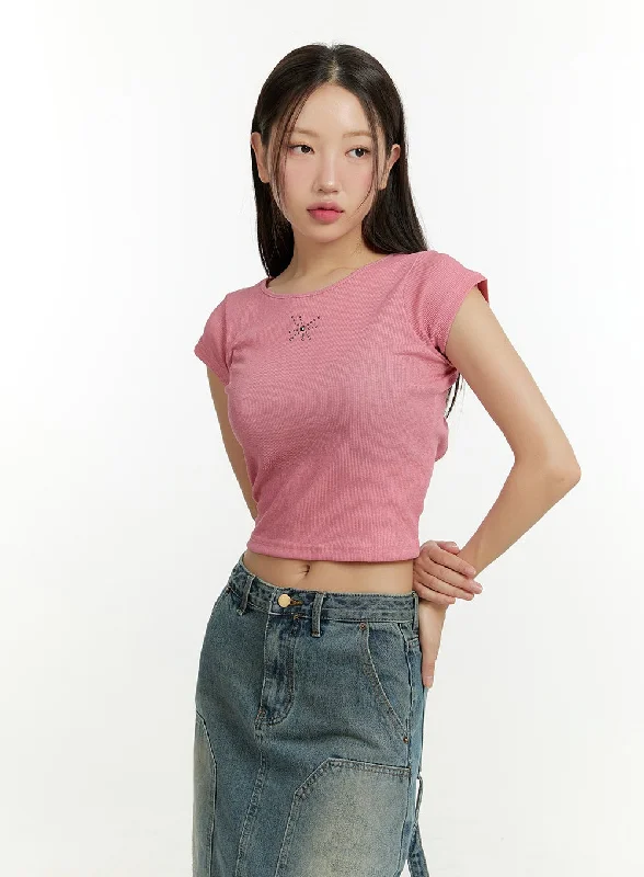 Backless Rhinestone Crop Top CU426 Casual Women's Japanese 