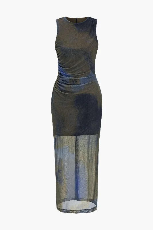 Tie Dye Print Ruched Midi Dress Refined Women's Velvet
