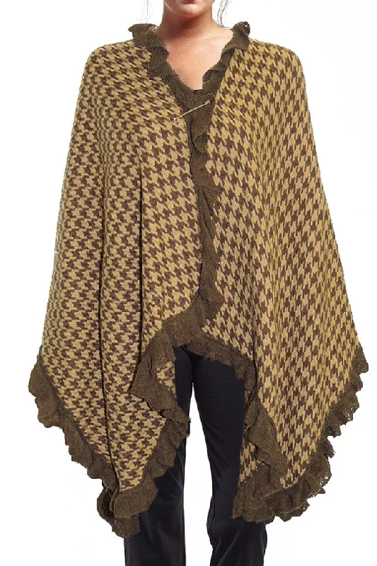 La Cera Houndstooth Split Poncho Shawl Cool Women's Skate