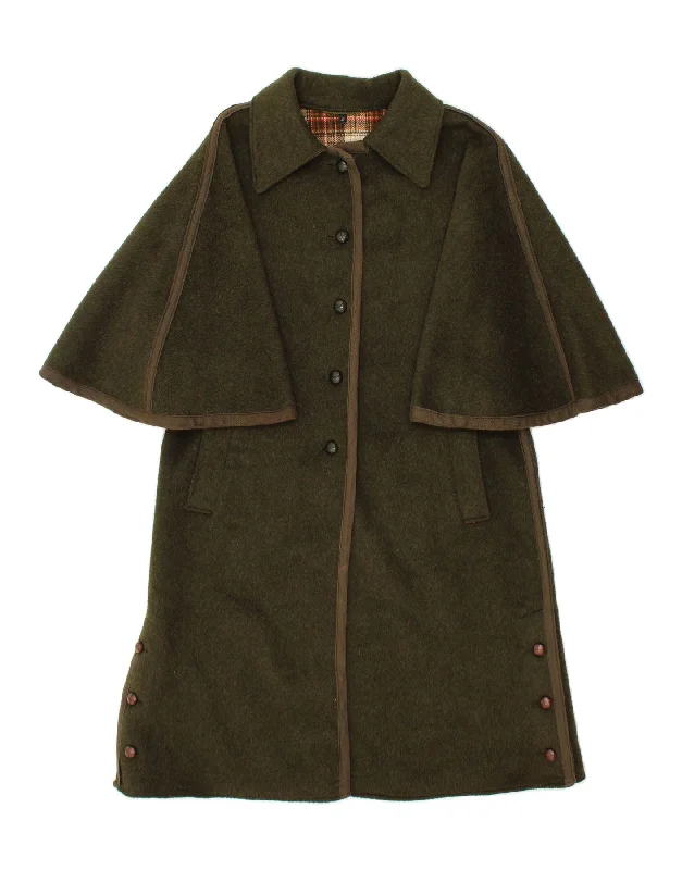 VINTAGE Womens Cape Coat IT 40 Small Khaki Wool Cozy Women's Sherpa - lined