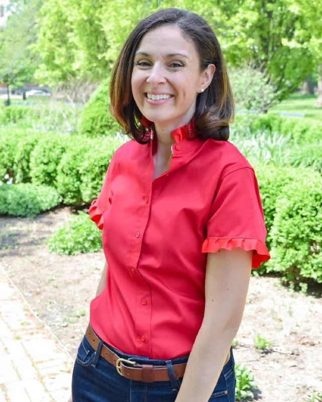 SALE - XS ONLY - Jane Red Short Sleeve Ruffle Shirt (J06) *FINAL SALE* Adventure