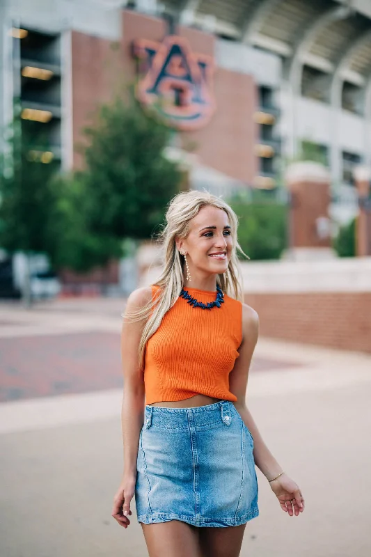 Game Time Sleeveless Sweater - Orange Artistic Women's Hand - painted