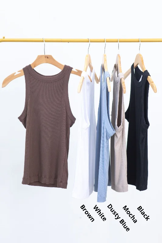 Ribbed Halter Knit Tank Top Stylish Women's Neon