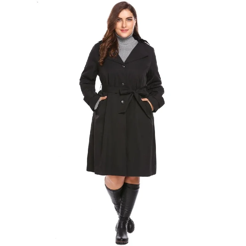 ANALUKE Solid Single Breasted Trench Coat