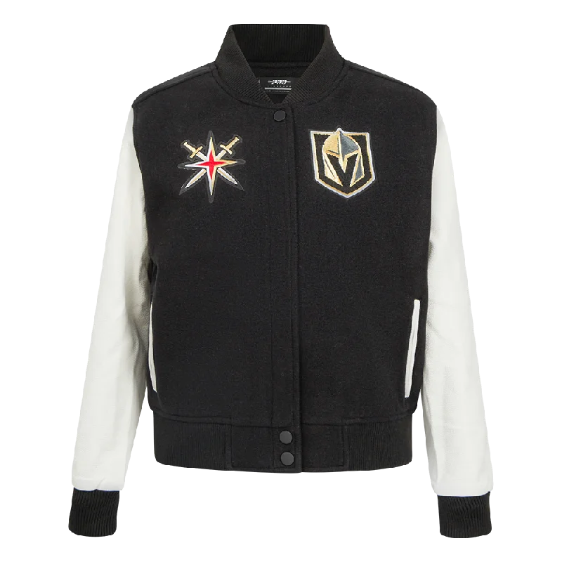 NHL VEGAS GOLDEN KNIGHTS CLASSIC WOMEN'S WOOL VARSITY JACKET (BLACK/WHITE) Vacation NHL VEGAS GOLDEN KNIGHTS CLASSIC WOMEN'S WOOL VARSITY JACKET (BLACK/WHITE) Vacation