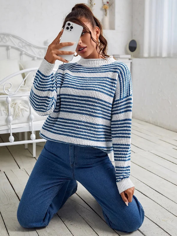 Casual Striped Long Sleeve Stand Collar Regular Women Sweater