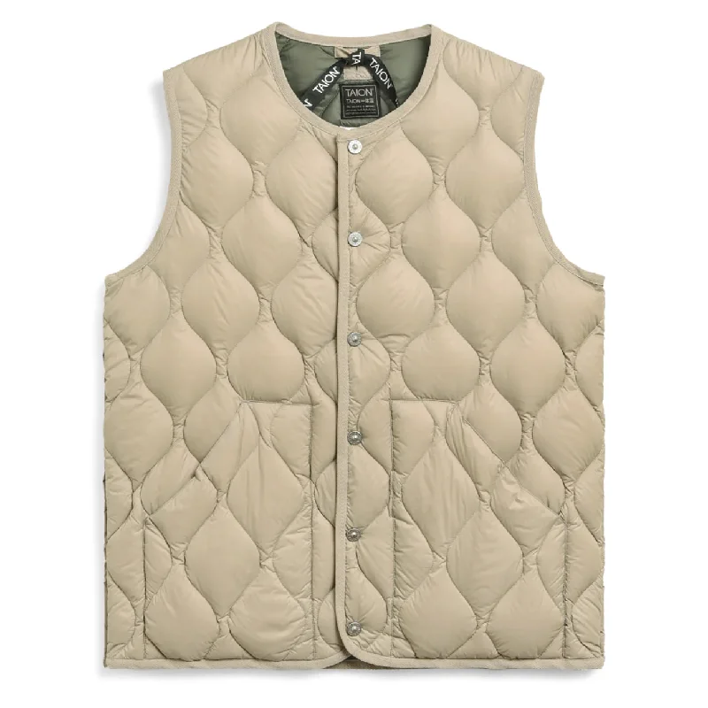 Taion Womens Military Crew Neck Down Vest Soft Shell Grey Beige