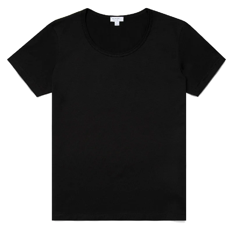 Sunspel Womens Scoop T-Shirt Black Minimalist Women's Casual
