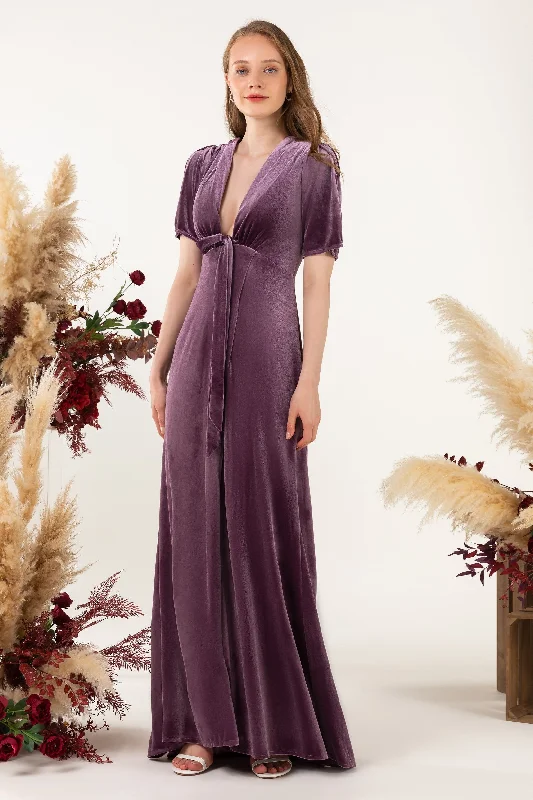 Sheath Sweep-Brush Train Velvet Bridesmaid Dress Formal Dresses CB0523