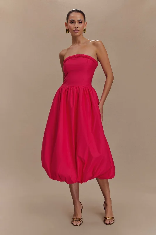 Dulce Puff Midi Dress - Raspberry