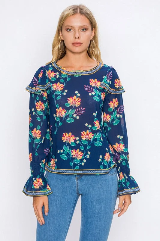 Floral Blouse W/ Bishop Sleeves