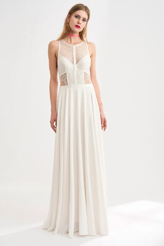 Rembo Styling High Illusion Lace Neckline with Low Cutout Back Wedding Dresses Online - #Lil Love Bug Artistic Women's Hand - painted