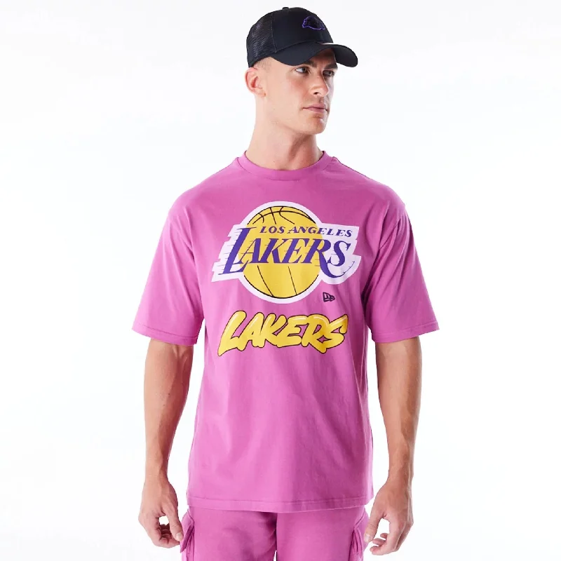 LA Lakers NBA Wordmark Purple Oversized T-Shirt Athletic Women's 
