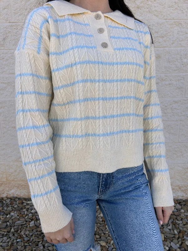 Choosing Sides Stripe Textured Cableknit Collared Pullover Streetwear Style for 