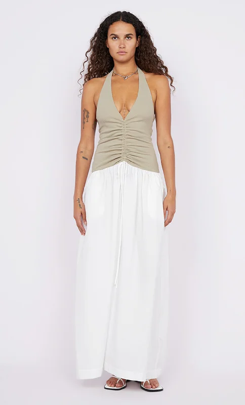 LEILA HALTER DRESS - TAUPE/IVORY Minimalist Women's Casual