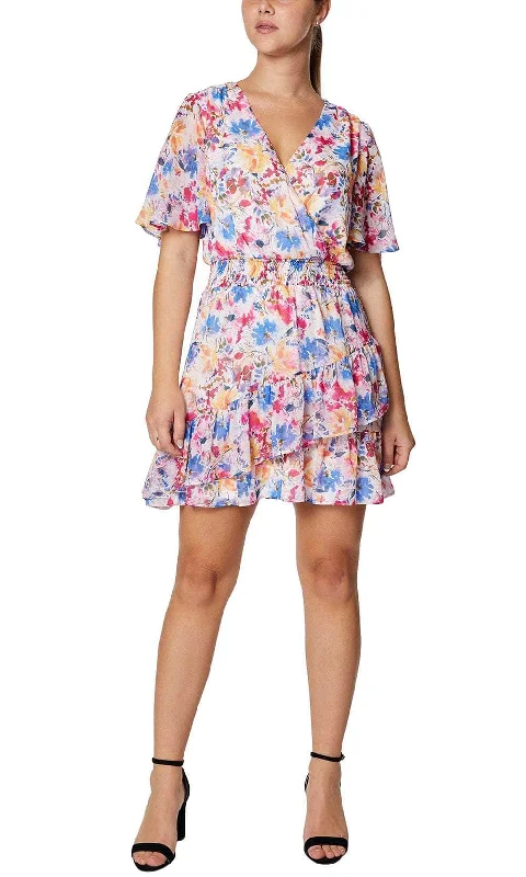 Laundry HV03D14 - Tiered Floral Short Dress Trendy Women's Oversized