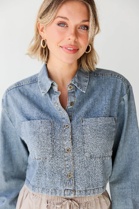 FINAL SALE - Casually Impressive Grey Denim Cropped Blouse Sharp Women's Italian