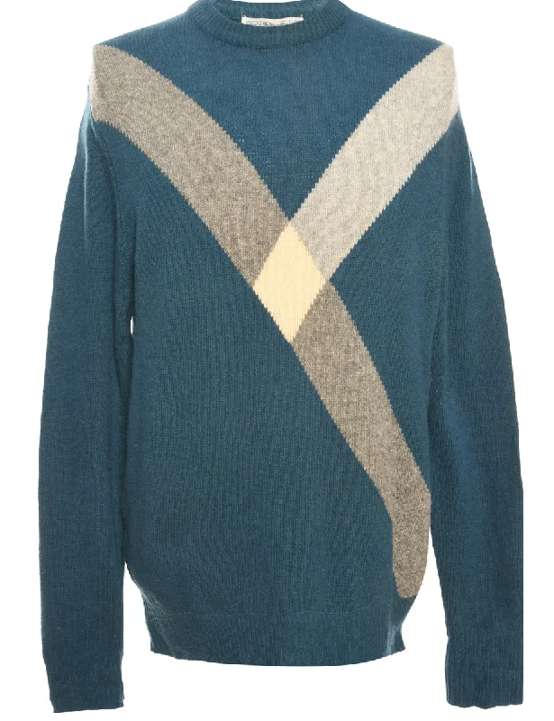 Blue Patterned Jumper - L Practical Women's Multi - 