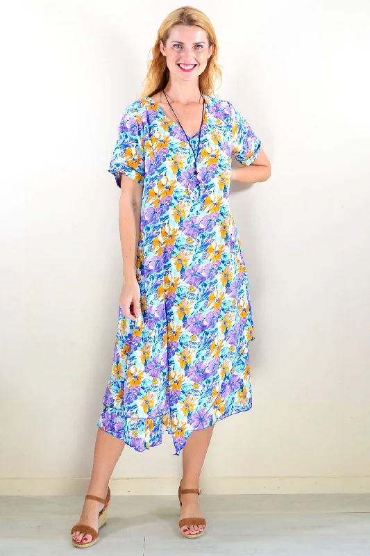 Purple Mustard Floral Tunic Dress Feminine Women's Soft 