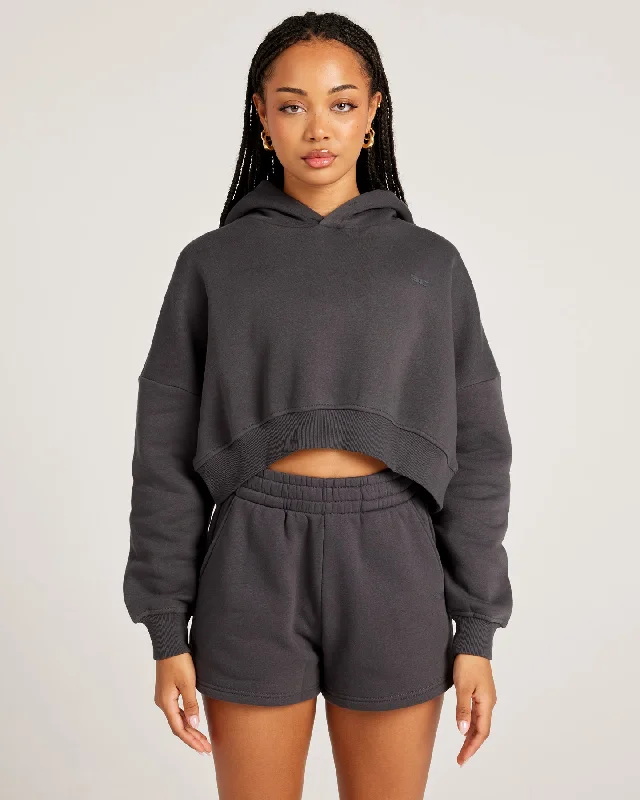 Omni Cropped Hoodie - Charcoal French