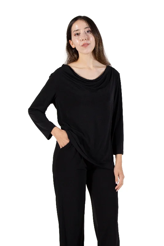 La Cera Solid Cowl Neck Top performance