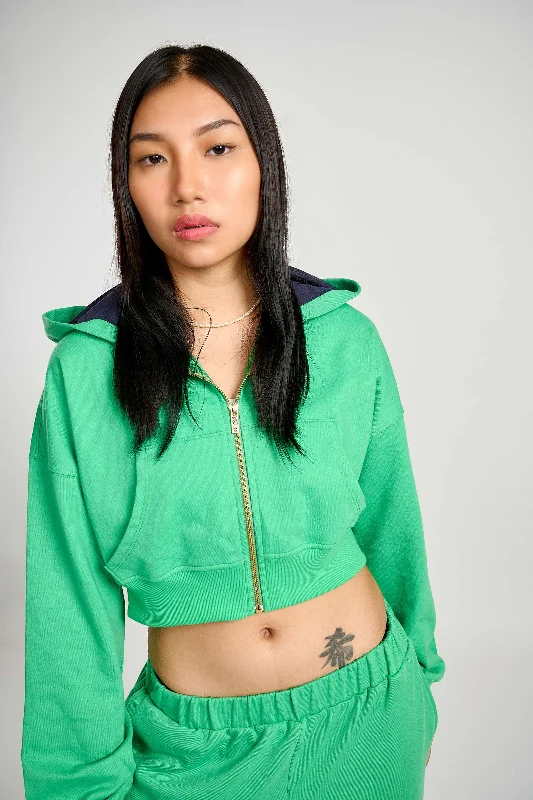 Seafoam Crop Zipper Hoodie Country