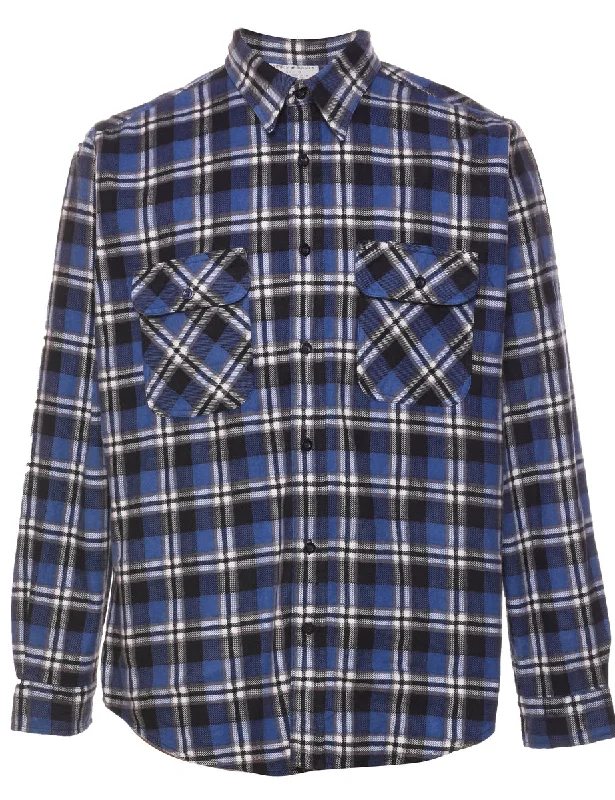 Blue & Black Checked Flannel Shirt - S Classic Women's Pin - striped