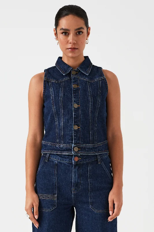 Cali Cropped Sleeveless Jacket in Dark Americana Classic Women's Pin - striped