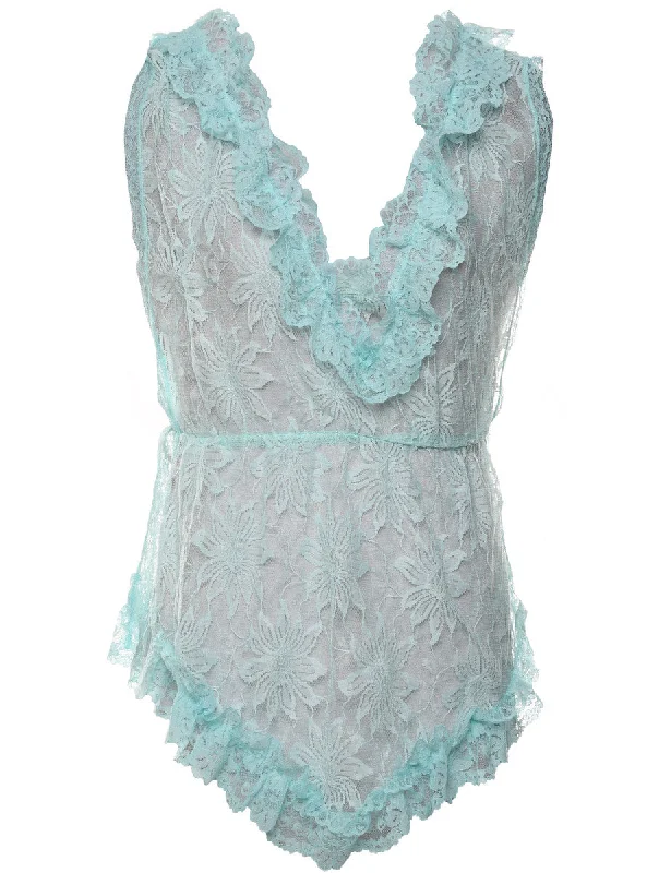 Blue Ruffled Lace Babydoll - M Relaxed Women's 