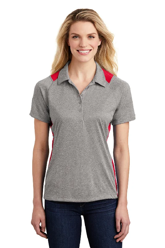 Sport-Tek Womens Heather Contender Moisture Wicking Short Sleeve Polo Shirt - Heather Vintage Grey/True Red Australian Beach