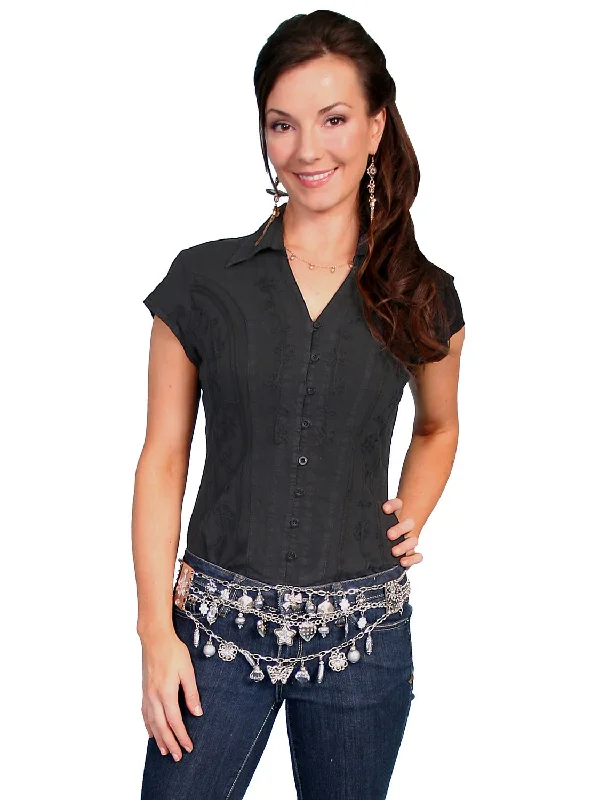 Scully Cantina Womens Black 100% Cotton Cap Sleeve Vine Blouse Street