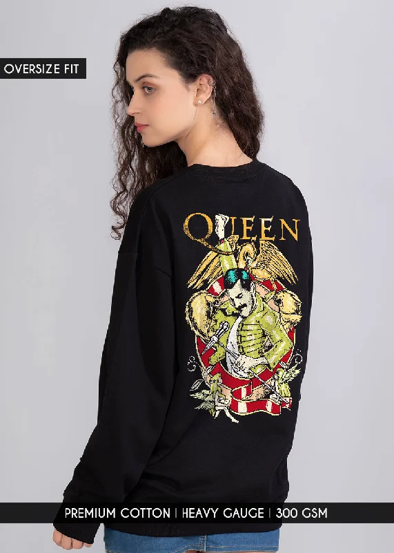 Black Queen Band Printed Oversized Sweatshirt Womens Streetwear Style for 