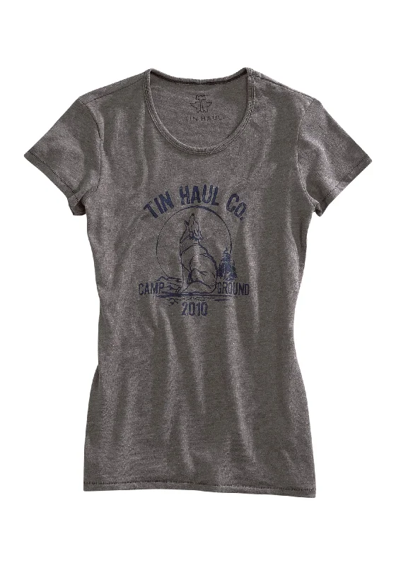 Tin Haul Womens Grey 100% Cotton Coyote Campground S/S T-Shirt Sustainable Organic