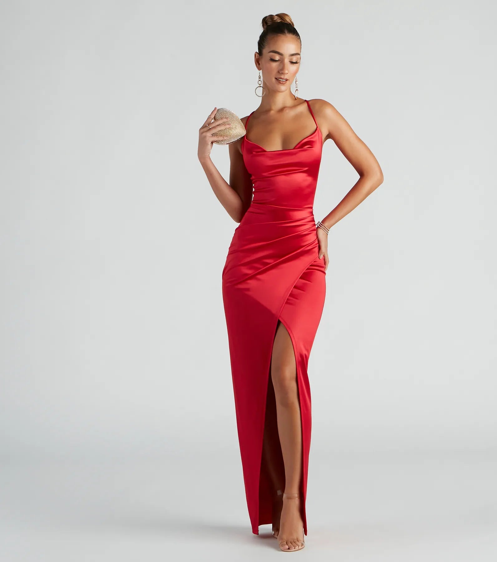 Chelsea Satin High Slit Formal Dress Practical Women's Quick - dry