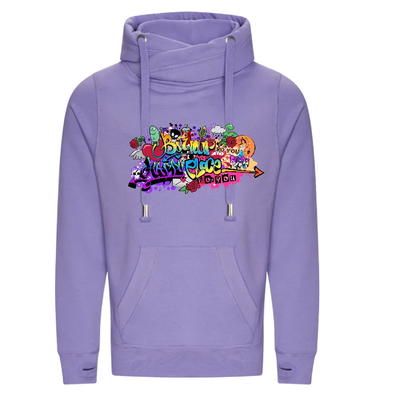 Graffiti Lavender Cross Neck Hoodie Country
