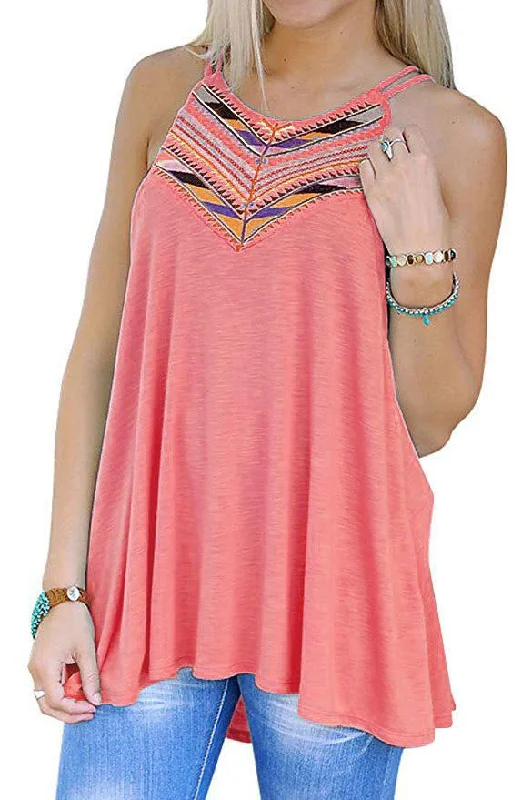 Custom Round Neck Floral Print Backless Sleeveless Irregular Hem Watermelon Red Camis Sophisticated Women's Custom Round Neck Floral Print Backless Sleeveless Irregular Hem Watermelon Red Camis Sophisticated Women's