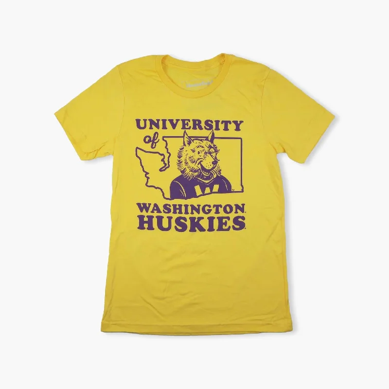 Washington Huskies State Shape Yellow T-Shirt Sustainable Organic