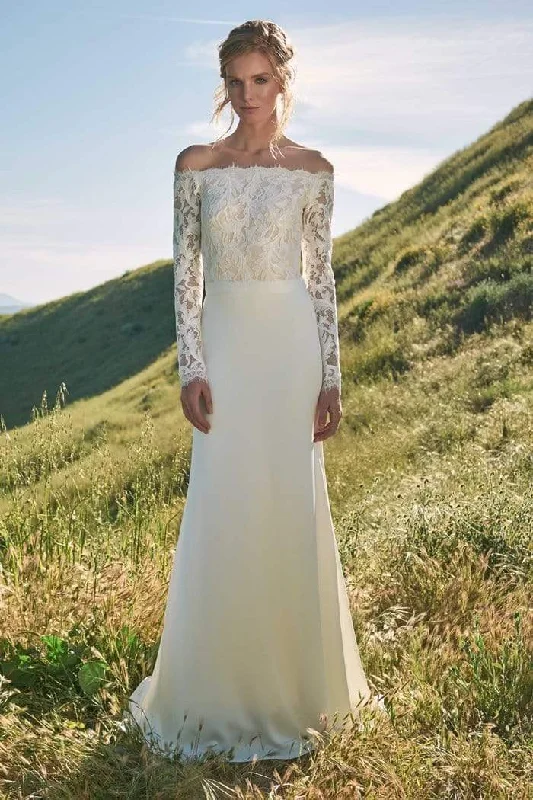 Tadashi Shoji - Scalloped Lace Bodice Off Shoulder Gown Modern Women's 